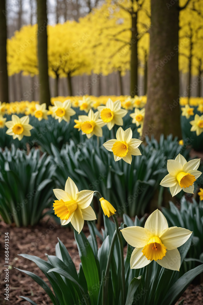 Peaceful Morning with Daffodil Blooms in Soft-focus Scenery
Peaceful Morning with Daffodil Blooms in Soft-focus Scenery
