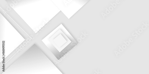 Abstract white and gray square shape background with futuristic technology minimal subtle vertical stripes and texture banner background. Vector illustration. 