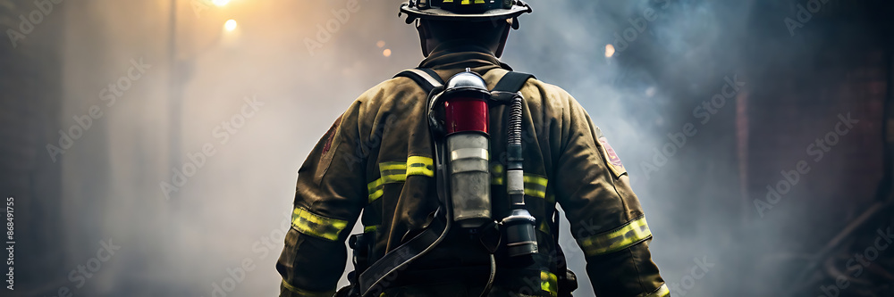 Naklejka premium firefighter fireman first responder emergency heroic smoke fire