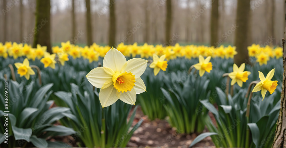 Serene Daffodil Blossoms Amongst Verdant Garden Foliage
Serene Daffodil Blossoms Amongst Verdant Garden Foliage