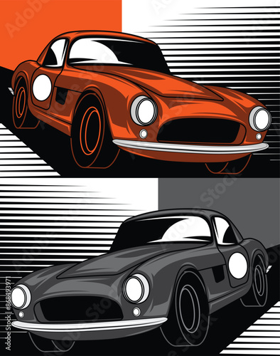 Classic american sport cars and abstract background