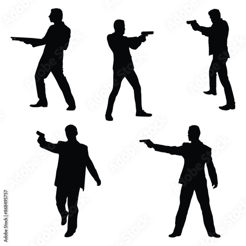 Man Pointing Gun Vector Art Silhouette Bundle