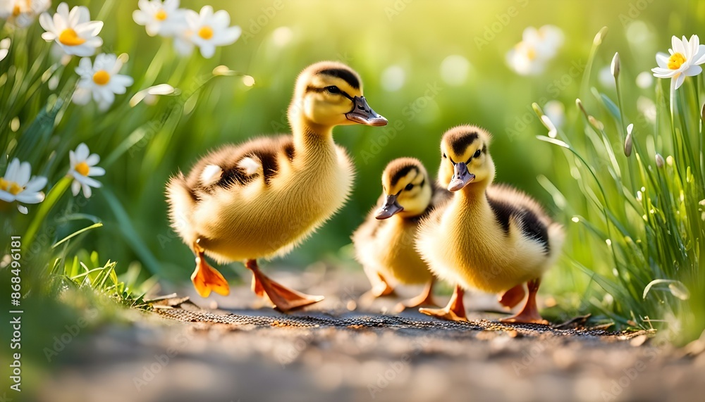 3 little ducklings running in the grass 3 little ducklings running in the grass
