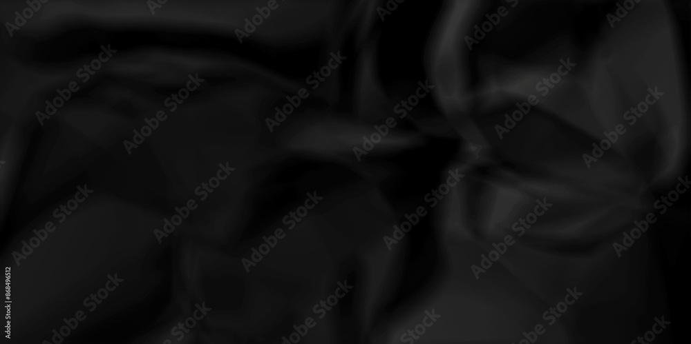 Fototapeta premium Black wrinkly backdrop paper background. panorama grunge wrinkly paper texture background, crumpled pattern texture. paper crumpled texture. black fabric crushed textured crumpled.