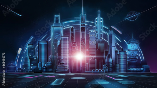 Wallpaper Mural Abstract digital high tech city design for banner background Torontodigital.ca