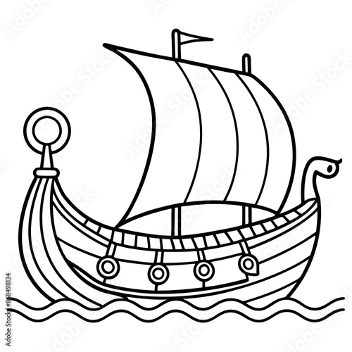 Viking ship sea water side view vector