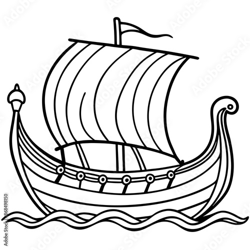 Viking ship sea water side view vector