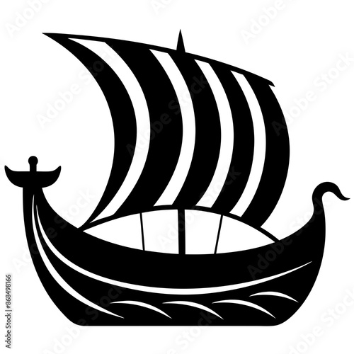 Viking ship sea water side view vector