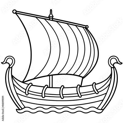 Viking ship sea water side view vector