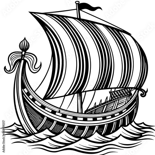 Viking ship sea water side view vector