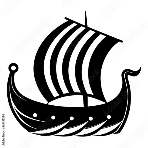 Viking ship sea water side view vector