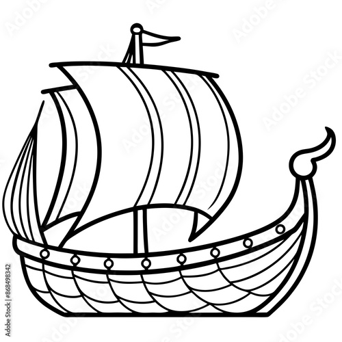 Viking ship sea water side view vector