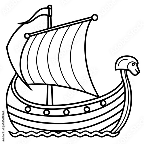 Viking ship sea water side view vector