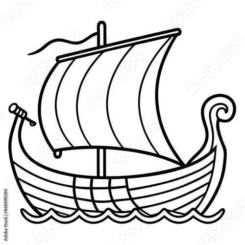 Viking ship sea water side view vector