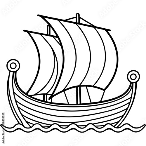 Viking ship sea water side view vector