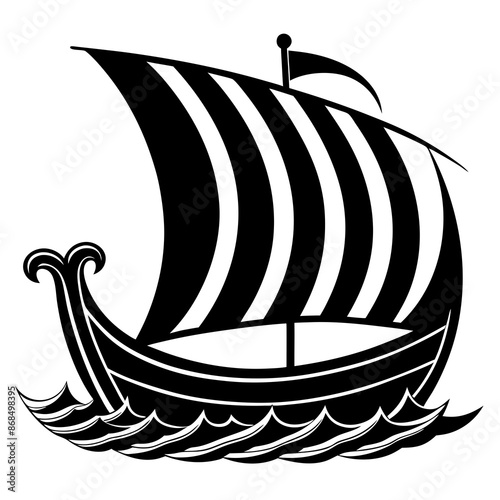 Viking ship sea water side view vector