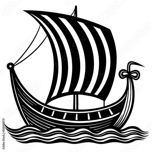 Viking ship sea water side view vector