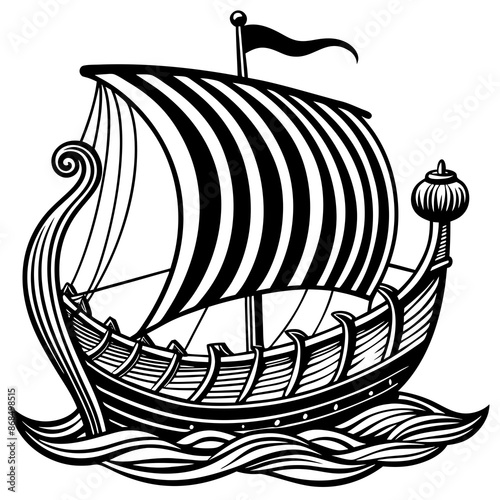 Viking ship sea water side view vector