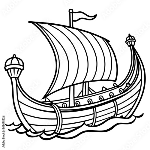 Viking ship sea water side view vector