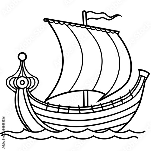 Viking ship sea water side view vector