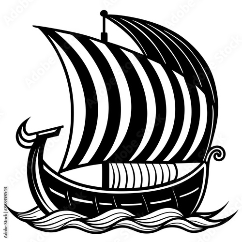 Viking ship sea water side view vector