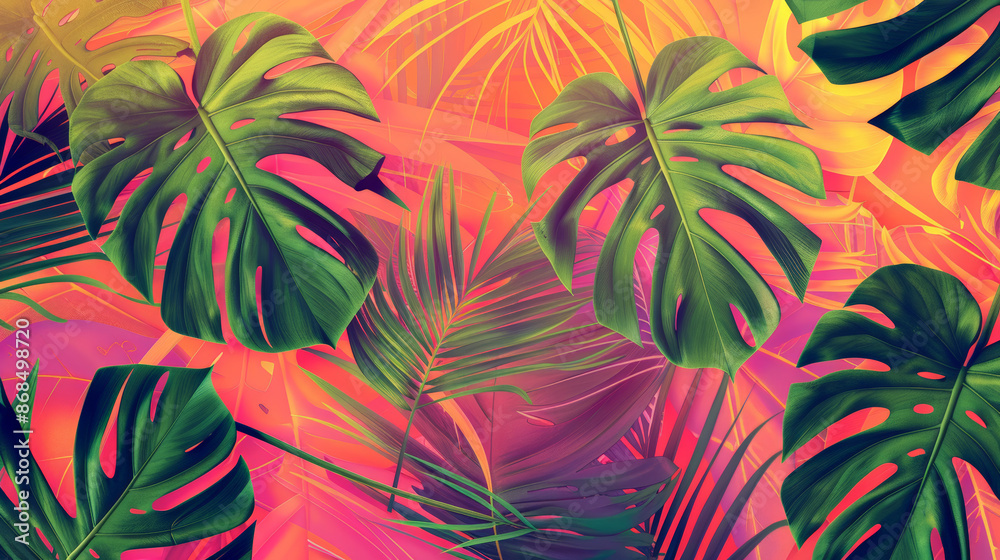 lush tropical foliage in vibrant sunset colors lush tropical foliage in vibrant sunset colors