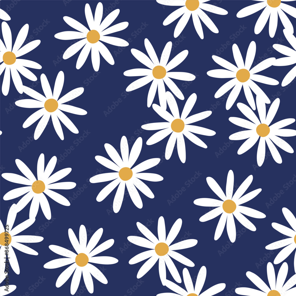 Seamless vector pattern with hand drawn daisy flowers. Cute minimal floral background. Perfect for textile, wallpaper or nursery print design. Seamless vector pattern with hand drawn daisy flowers. Cute minimal floral background. Perfect for textile, wallpaper or nursery print design.