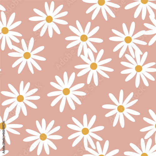 Seamless vector pattern with hand drawn daisy flowers. Cute minimal floral background. Perfect for textile, wallpaper or nursery print design.