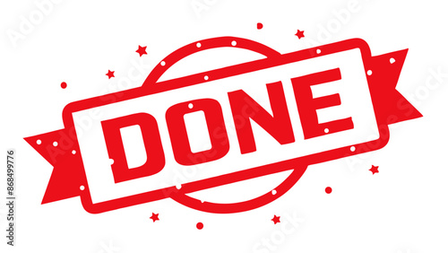 Red Done Badge with Rectangular Border and Stars