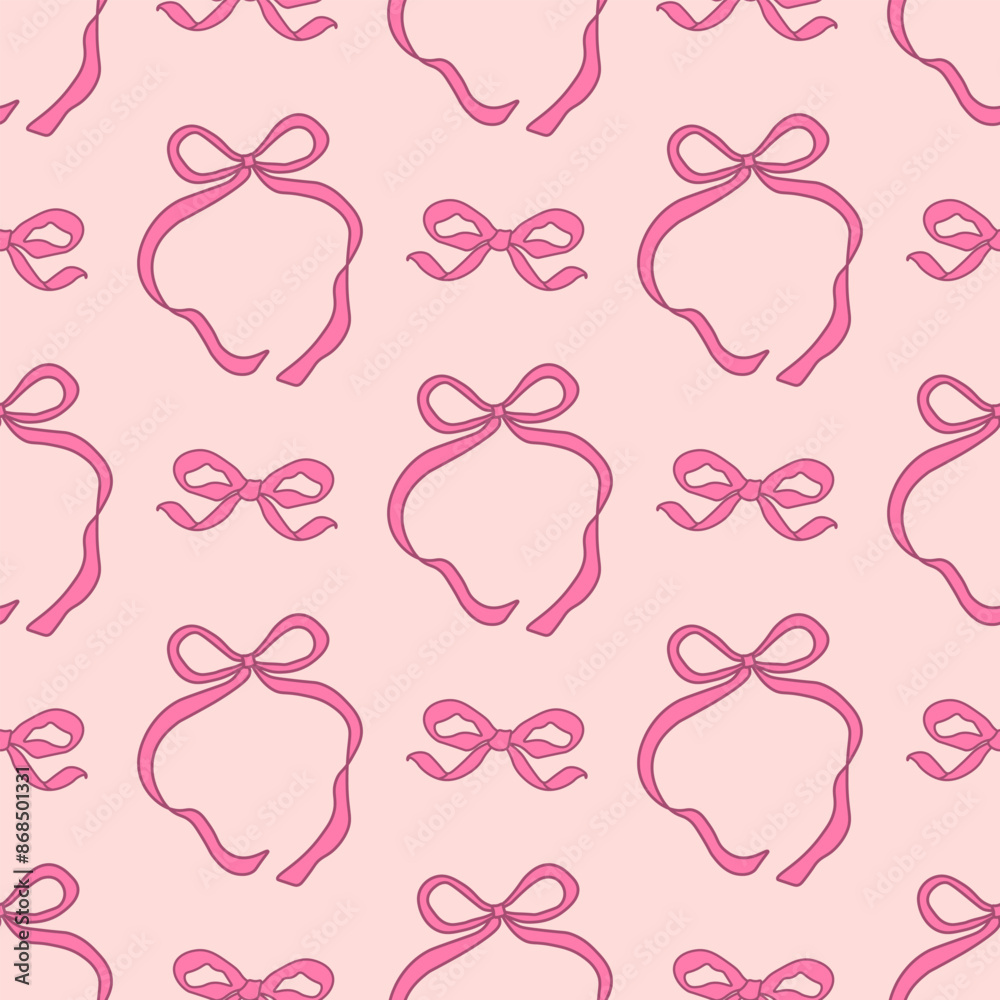 Decorative pink bows seamless pattern. Trendy design. Cute feminine romantic background for textile, wallpaper, wrapping Decorative pink bows seamless pattern. Trendy design. Cute feminine romantic background for textile, wallpaper, wrapping