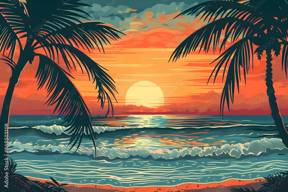 Warm Sunset Reflection on Palm Leaves Warm Sunset Reflection on Palm Leaves