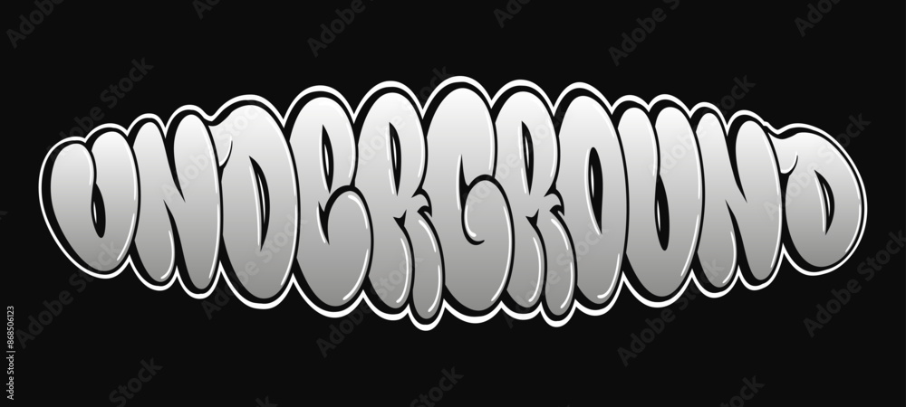 Underground - single word, letters graffiti style. Vector hand drawn logo. Funny cool trippy word Underground, fashion, graffiti style print t-shirt, poster concept Underground - single word, letters graffiti style. Vector hand drawn logo. Funny cool trippy word Underground, fashion, graffiti style print t-shirt, poster concept