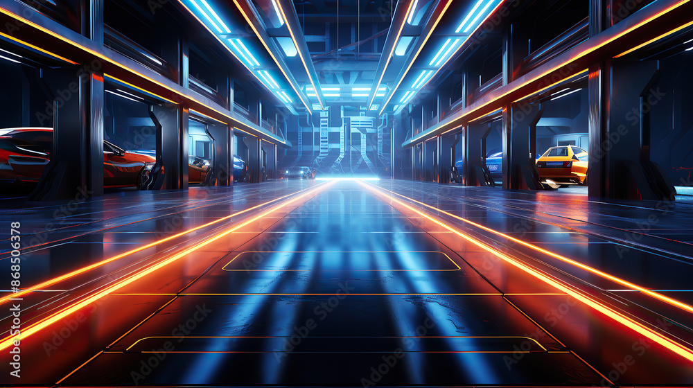 generated Illustration futuristic scifi tunnel corridor with glowing lights generated Illustration futuristic scifi tunnel corridor with glowing lights