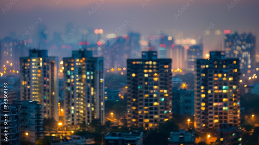 Cityscape at Dusk with Blurry Buildings and Lights Cityscape at Dusk with Blurry Buildings and Lights