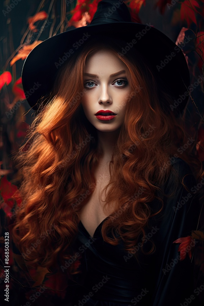 Beautiful young woman in witches hat Halloween art portrait 01 Beautiful young woman in witches hat Halloween art portrait 01