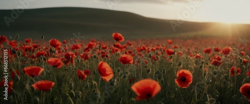 amazing nature Golden hour bathes field scarlet poppies