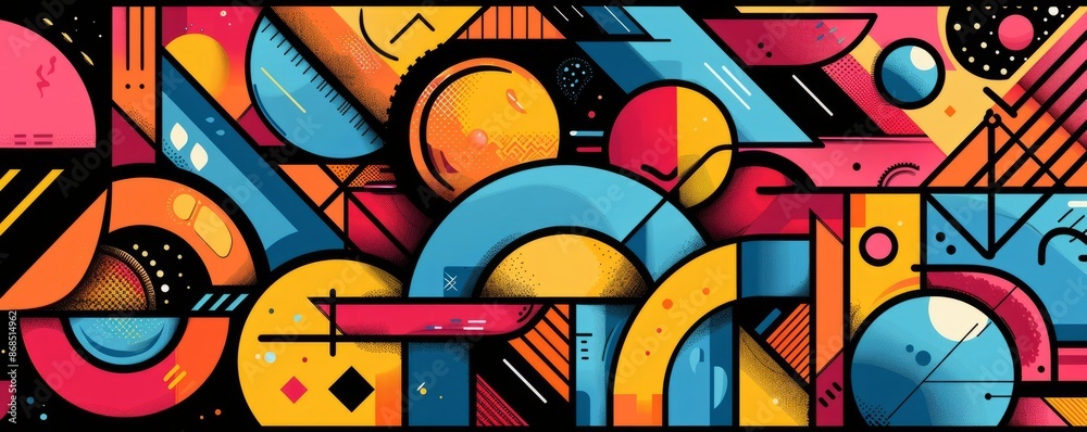 Fototapeta premium Colorful geometric designs with bold outlines