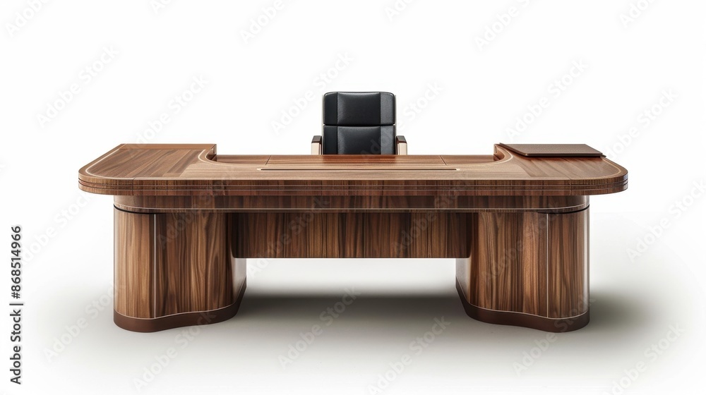 Executive Desk isolate on white background: Designed for executives, spacious with intricate details, ideal for creating a commanding presence in office spaces.
