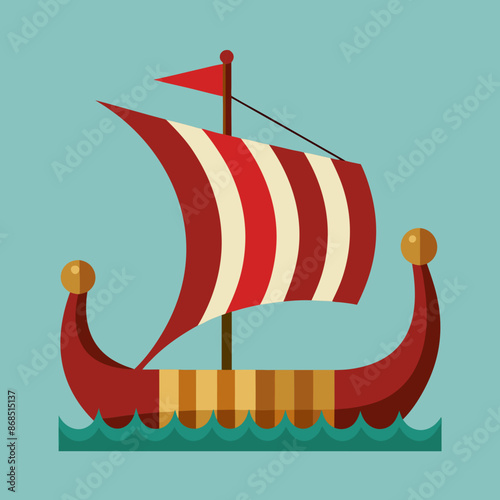 Viking ship sea water side view vector