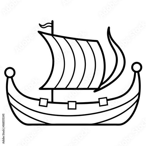 Viking ship sea water side view vector