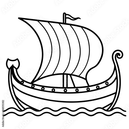 Viking ship sea water side view vector