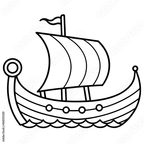 Viking ship sea water side view vector