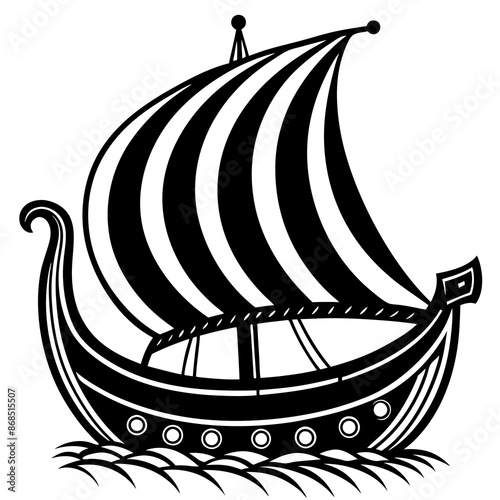 Viking ship sea water side view vector