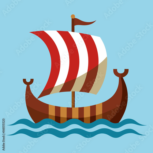 Viking ship sea water side view vector