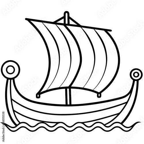 Viking ship sea water side view vector