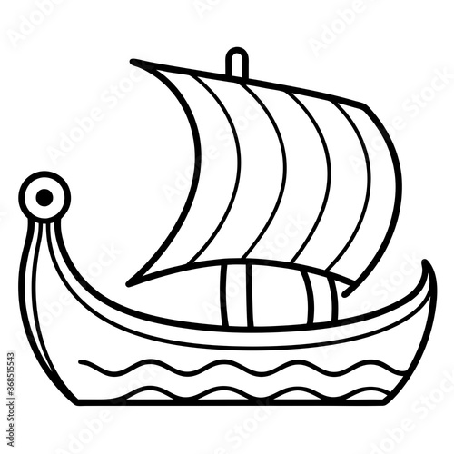 Viking ship sea water side view vector
