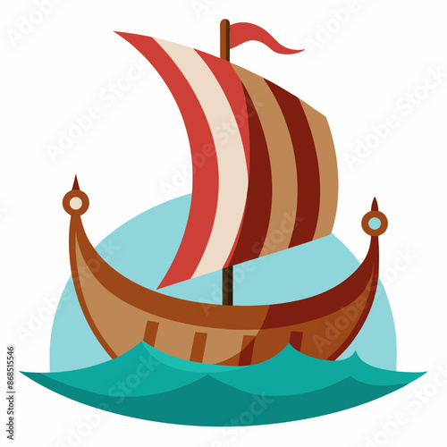 Viking ship sea water side view vector