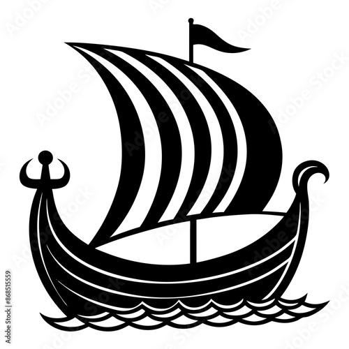 Viking ship sea water side view vector