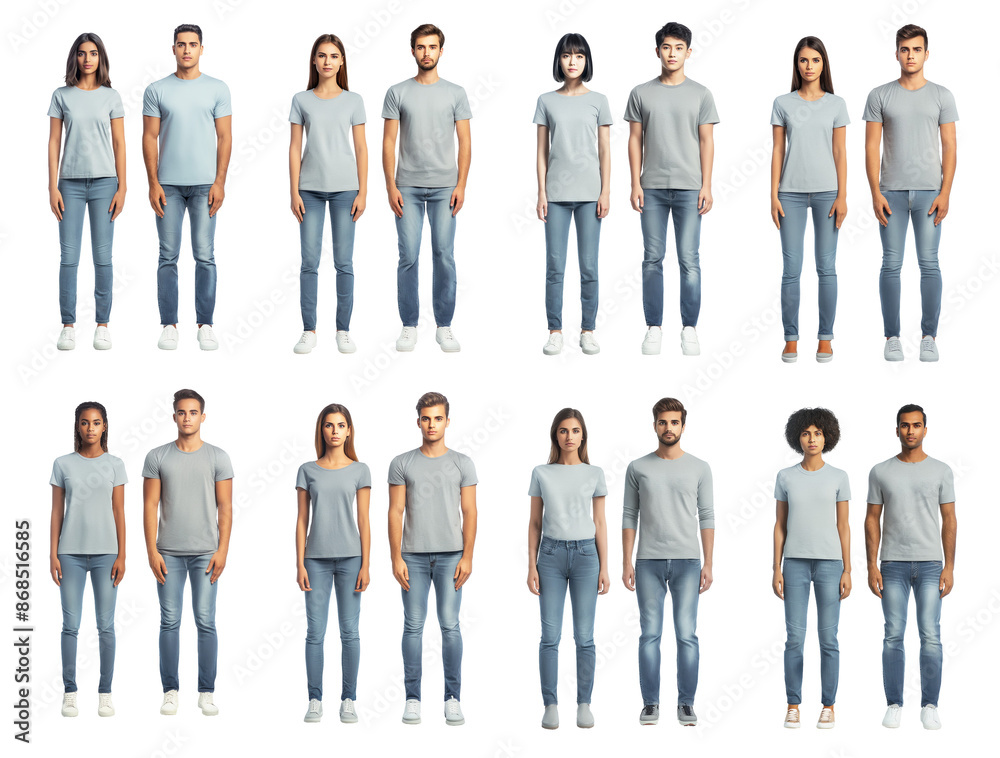 Obraz premium Casual young couple set on png background. 
