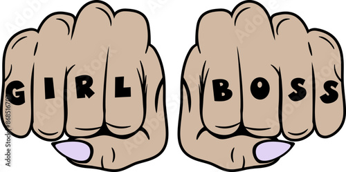 Girl Boss Fists Knuckles Feminism Illustration 